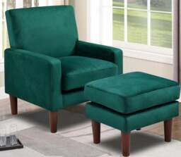 Rackhams Bella Plush Velvet Chair with Footstool - A Luxurious and Comfortable Addition to Your Living Space - Teal - thumbnail 2