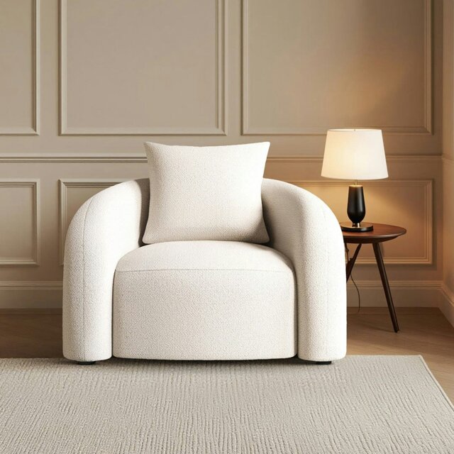 Rackhams Sadiq Armchair With Cushion, White Boucle - Style 4 - Style 4 - image 1