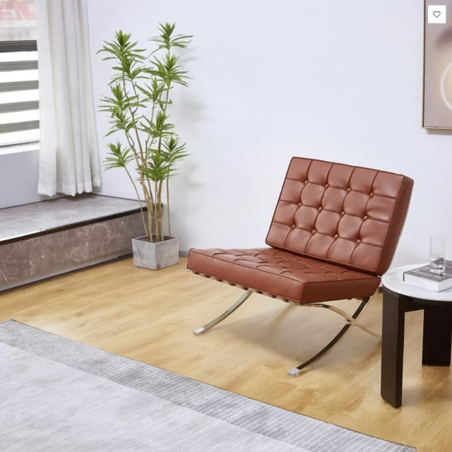 Rackhams Barcelona Chair And Stool, Real Leather - Brown - Chair Only - image 1