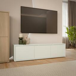 Rackhams Alice Springs Wide TV Cabinet with 3 Doors Push-to-Open in Light Grey - W 154.2 X  H 41.5 X  D 34.9cm - 1 - Manufactured Wood - thumbnail 1