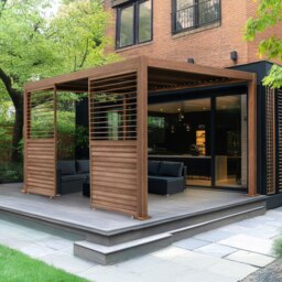 Rackhams Wood Effect Aluminium Pergola 3 x 3m with 2 Louvre Panels - thumbnail 4