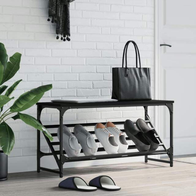 Rackhams Shoe Rack Black 90x30x45 cm Engineered Wood
