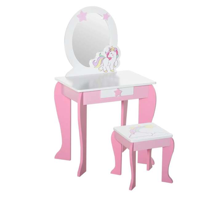 Rackhams Kids Dressing Table with Mirror, Stool, Pink - image 1