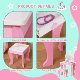 Rackhams Kids Dressing Table with Mirror, Stool, Pink - thumbnail 5