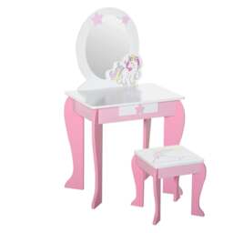 Rackhams Kids Dressing Table with Mirror, Stool, Pink - thumbnail 1