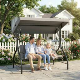 Rackhams 3 Seater Canopy Swing Chair Porch Hammock Bed Rocking Bench - Light Grey - thumbnail 1