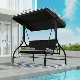 Rackhams 3 Seater Canopy Swing Chair Porch Hammock Bed Rocking Bench - Light Grey - thumbnail 4