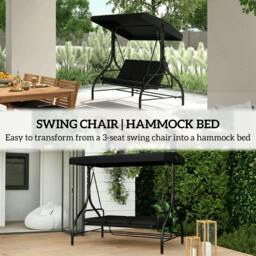Rackhams 3 Seater Canopy Swing Chair Porch Hammock Bed Rocking Bench - Light Grey - thumbnail 6