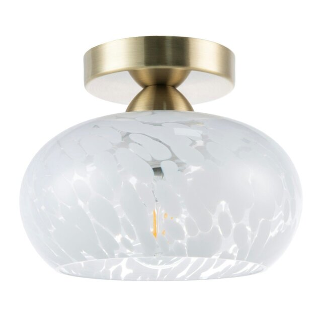 Rackhams Antique Brass Ceiling Light Fitting with White Snowflake Glass Shade - image 1