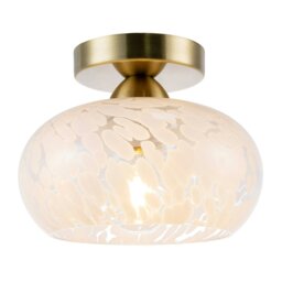 Rackhams Antique Brass Ceiling Light Fitting with White Snowflake Glass Shade - thumbnail 2