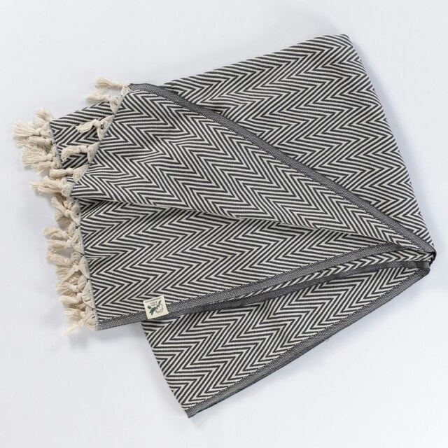 Rackhams Merich Cotton Chevron Throw Blanket - Anthracite on Natural - image 1