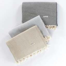 Rackhams Merich Cotton Chevron Throw Blanket - Anthracite on Natural - thumbnail 6