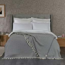 Rackhams Merich Cotton Chevron Throw Blanket - Anthracite on Natural - thumbnail 3
