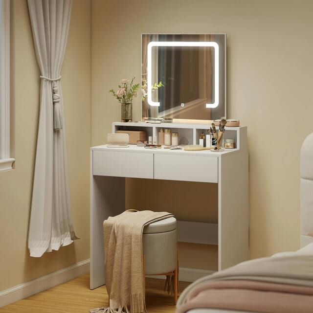 Rackhams Dressing Table with Mirror, Drawers, for Bedroom, Black - White - image 1