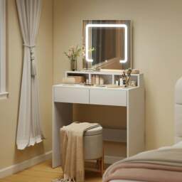 Rackhams Dressing Table with Mirror, Drawers, for Bedroom, Black - White