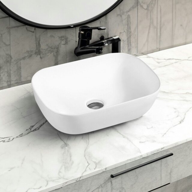 Rackhams 7840 Ceramic Vert Oblong Countertop Basin - White - Ceramic - One Size - image 1