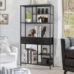 Rackhams Industrial Bookcase Storage Cabinet Open Shelving Unit Black - thumbnail 2