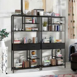 Rackhams Industrial Bookcase Storage Cabinet Open Shelving Unit Black - thumbnail 4