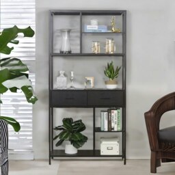 Rackhams Industrial Bookcase Storage Cabinet Open Shelving Unit Black - thumbnail 6