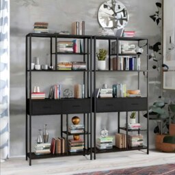 Rackhams Industrial Bookcase Storage Cabinet Open Shelving Unit Black - thumbnail 5