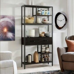Rackhams Industrial Bookcase Storage Cabinet Open Shelving Unit Black - thumbnail 1