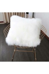 Rackhams 50*50cm Fluffy Faux Wool White Cushion Cover - White - thumbnail 1