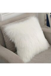 Rackhams 50*50cm Fluffy Faux Wool White Cushion Cover - White - thumbnail 2