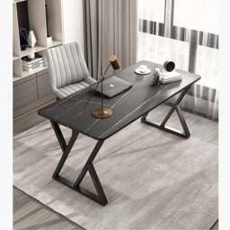 Rackhams Arbaz Office Desk, Sintered Stone - 140 x 70cm - Gold - Black - thumbnail 3