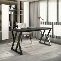 Rackhams Arbaz Office Desk, Sintered Stone - 140 x 70cm - Gold - Black - thumbnail 1