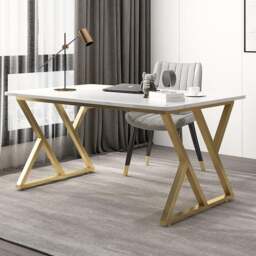 Rackhams Arbaz Office Desk, Sintered Stone - 140 x 70cm - Gold - Black - thumbnail 5