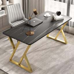 Rackhams Arbaz Office Desk, Sintered Stone - 140 x 70cm - Gold - Black - thumbnail 4