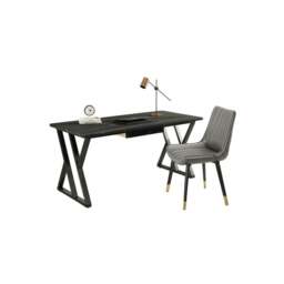 Rackhams Arbaz Office Desk, Sintered Stone - 140 x 70cm - Gold - Black - thumbnail 2