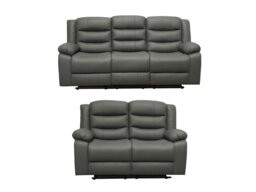 Rackhams Roma Leather Grey Sofa 3+2 Seater Recliner Sofa in Grey - 3 Seater - thumbnail 2