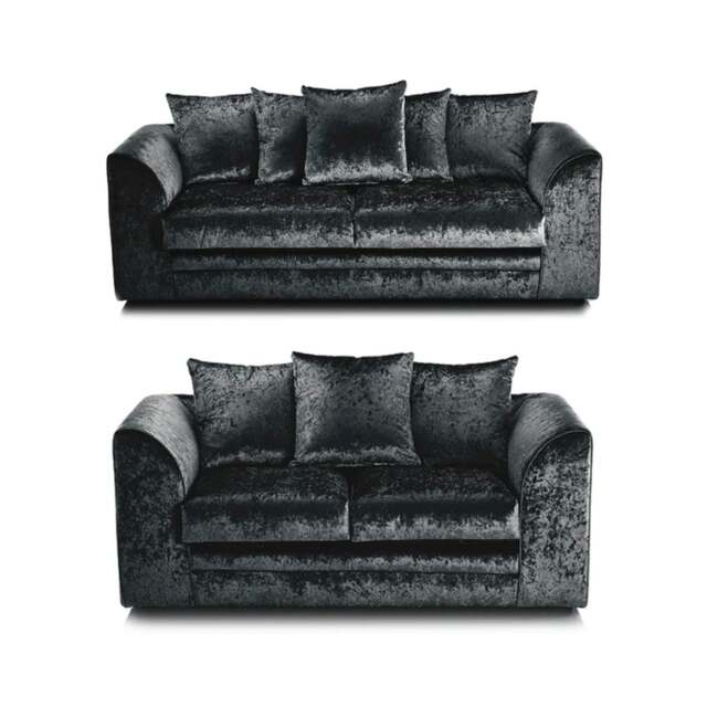 Rackhams Dylan Crushed Velvet 3+2 Seater Fabric Sofa in Black - 3 Seater & 2 Seater Set - image 1