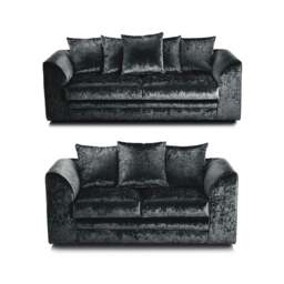 Rackhams Dylan Crushed Velvet 3+2 Seater Fabric Sofa in Black - 3 Seater &amp 2 Seater Set