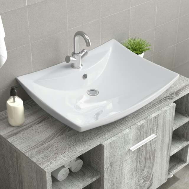 Rackhams Luxury Ceramic Basin Rectangular with Overflow & Faucet Hole