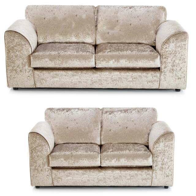 Rackhams Crystal Crushed Velvet Sofa Suite Full Back - Mink - image 1
