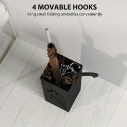 Rackhams Square Umbrella Holder with Hooks and Water Tray for Entryway Black - Black - thumbnail 4