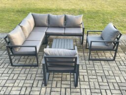 Rackhams Outdoor Garden Furniture Set Aluminium Lounge Sofa Square Coffee Table Sets with 2 Pcs Chair Indoor Conservatory Set Dark Grey - thumbnail 2