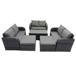 Rackhams 3 Seater Sofa Reclining Chair Coffee Table Set Rattan Garden Outdoor Furniture Set with 2 Big Footstools Dark Grey Mixed - thumbnail 1