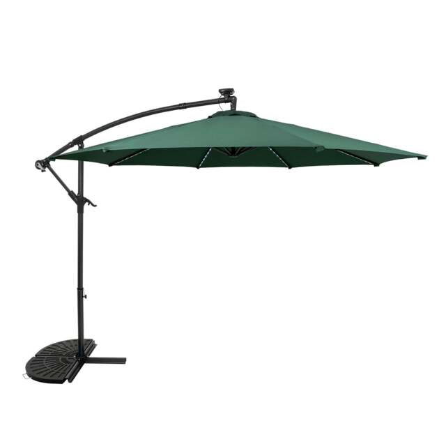 Rackhams LED Cantilever Parasol 3m With Half Fan Base – Green - image 1