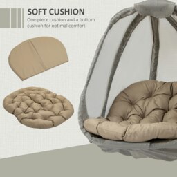 Rackhams Folding Hanging Egg Chair w/ Cushion and Stand for Indoor Outdoor Khaki - Khaki - Steel, Mesh, Polyester, PP Cotton - 126cm x 97cm x 172cm - thumbnail 4