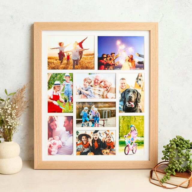 Rackhams Solid Oak Nine Aperture Picture Frame with Mount - Natural Finish - Nine Aperture Frame - image 1