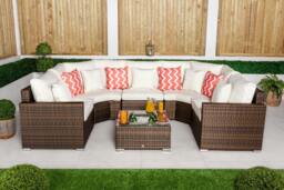 Rackhams Santorini 5 Seat Modular Sofa Rattan Garden Furniture Set Outdoor Lounge Ice Bucket Coffee Table - Brown - 1 - thumbnail 2