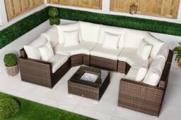 Rackhams Santorini 5 Seat Modular Sofa Rattan Garden Furniture Set Outdoor Lounge Ice Bucket Coffee Table - Brown - 1 - thumbnail 3