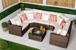 Rackhams Santorini 5 Seat Modular Sofa Rattan Garden Furniture Set Outdoor Lounge Ice Bucket Coffee Table - Brown - 1
