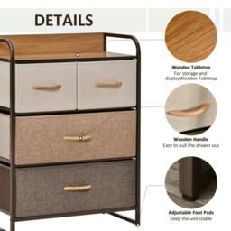 Rackhams 4-Drawer Dresser, 3-Tier Storage Organizer, Tower Unit for Bedroom Hallway Closets with Steel Frame Wooden Top - Multi Colour - thumbnail 6