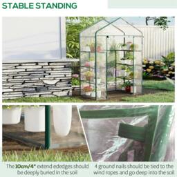Rackhams Walk in Greenhouse with 4-Tier 8 Shelves, Green House with Hemmed Cover, Roll-up Zipped Door, Steel Frame, 143 x 73 x 195cm - thumbnail 5