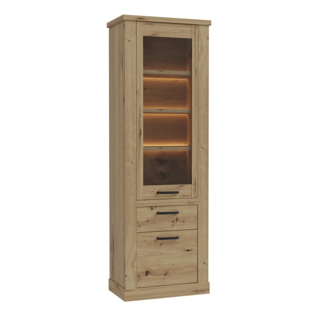 Rackhams Corona Narrow Display Cabinet in Artisan Oak - Full Assembly Required - Artisan Oak - Matt - image 1