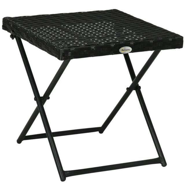 Rackhams Square PE Wicker Rattan Folding Table - Black - image 1
